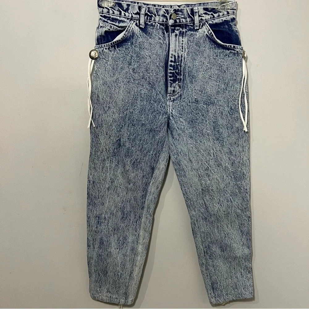 Vintage 80s Acid Wash High Waist Tapered Mom Jeans Grunge Indie Hipster Retro 26